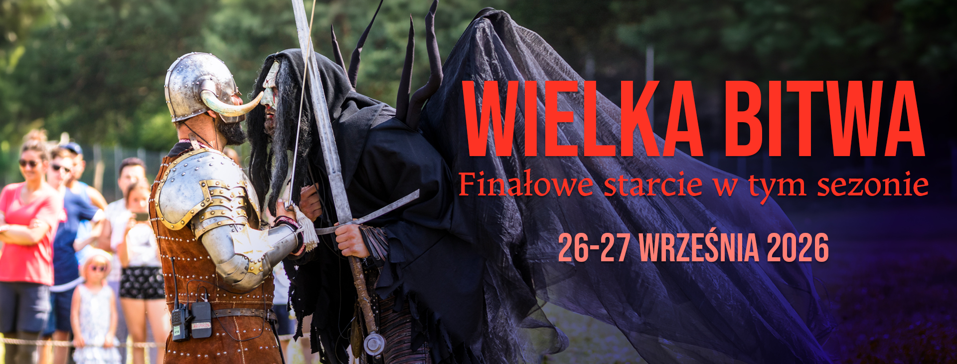 Wielka Bitwa – finałowe starcie w tym sezonie, 26–27 września 2026. Wojownik w zbroi walczy z postacią w czarnym stroju.